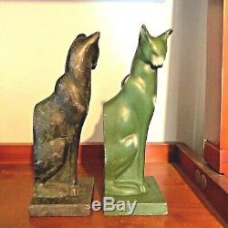 Antique Art Deco Frankart Nuart Cat Cats Bookends Green Black Metal 8 Sleek