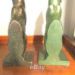 Antique Art Deco Frankart Nuart Cat Cats Bookends Green Black Metal 8 Sleek