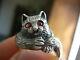 Antique Art Deco French Solid Silver 800 Cat Ring With Garnet Eyes Stone Size 7