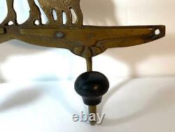 Antique Art Deco/Nouveau Brass 3-Hook Wall Rack Woman Feeding Fish Tail to Cats