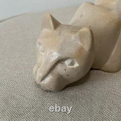 Antique Art Deco Or Earlier Important Looking Carved Stone Cat Sculpture