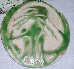 Antique Art Deco Pottery Cat & Mouse Trivet Coaster FLORENCE SEVERY Dated 1931