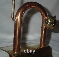 Antique Art Deco Sign Chase Copper & Brass Industrial Door Cat Kitten Doorstop