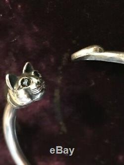 Antique Art Deco Sterling Silver Bracelet Cat Head Made In 1930th Beautiful