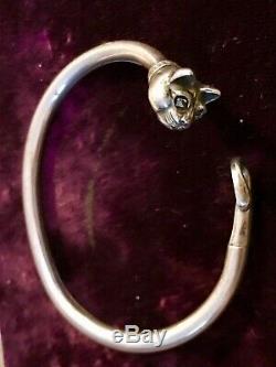 Antique Art Deco Sterling Silver Bracelet Cat Head Made In 1930th Beautiful