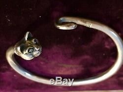 Antique Art Deco Sterling Silver Bracelet Cat Head Made In 1930th Beautiful