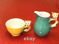 Antique Beyer & Bock Deco Teacup & Pitcher Porcelain Cat Handle Germany rare