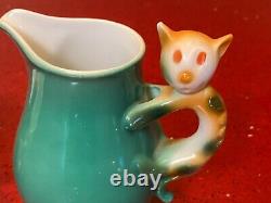 Antique Beyer & Bock Deco Teacup & Pitcher Porcelain Cat Handle Germany rare