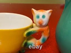 Antique Beyer & Bock Deco Teacup & Pitcher Porcelain Cat Handle Germany rare