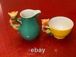 Antique Beyer & Bock Deco Teacup & Pitcher Porcelain Cat Handle Germany rare