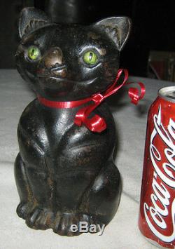 Antique Black Fat Cat Statue Doorstop Cast Iron Home Office Sculpture 7 Lbs