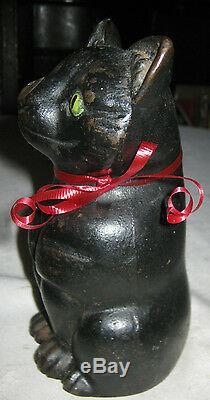 Antique Black Fat Cat Statue Doorstop Cast Iron Home Office Sculpture 7 Lbs