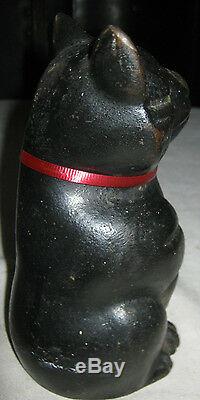 Antique Black Fat Cat Statue Doorstop Cast Iron Home Office Sculpture 7 Lbs