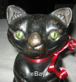 Antique Black Fat Cat Statue Doorstop Cast Iron Home Office Sculpture 7 Lbs