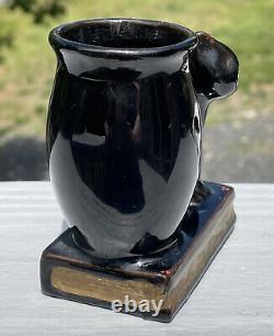 Antique Black Glazed Halloween Red Pottery Cat Figurine Shafford Late 19th Deco