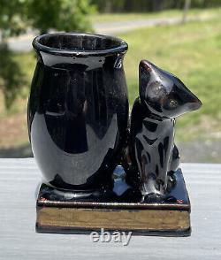 Antique Black Glazed Halloween Red Pottery Cat Figurine Shafford Late 19th Deco