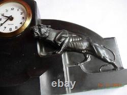 Antique Black imitation stone mantel clock with big cats jaguars panthers