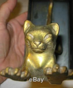 Antique C. 1932 Art Deco Gold Metal Cat Desk Art Statue Sculpture Book Bookends