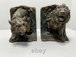 Antique Cast Iron Bradley & Hubbard MFG Lion And Tiger Bookends Circa 1915