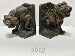 Antique Cast Iron Bradley & Hubbard MFG Lion And Tiger Bookends Circa 1915