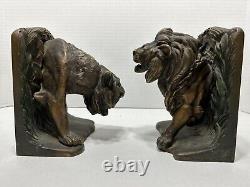 Antique Cast Iron Bradley & Hubbard MFG Lion And Tiger Bookends Circa 1915