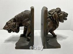 Antique Cast Iron Bradley & Hubbard MFG Lion And Tiger Bookends Circa 1915