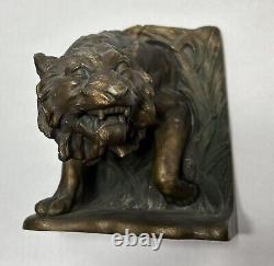 Antique Cast Iron Bradley & Hubbard MFG Lion And Tiger Bookends Circa 1915