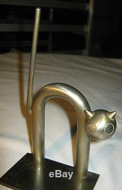 Antique Chase Industrial Chrome Steel Art Deco Cat Statue Sculpture Bookends