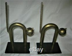 Antique Chase USA Industrial Chrome Steel Art Deco Cat Kitten Us Statue Bookends