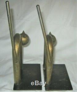 Antique Chase USA Industrial Chrome Steel Art Deco Cat Kitten Us Statue Bookends