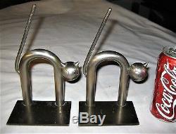 Antique Chase USA Industrial Chrome Steel Art Deco Cat Statue Sculpture Bookends