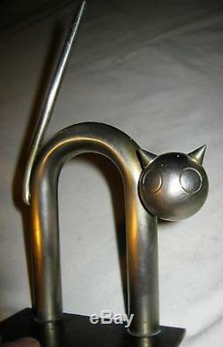 Antique Chase USA Industrial Chrome Steel Art Deco Cat Statue Sculpture Bookends