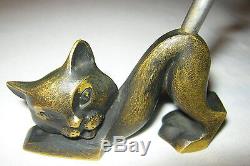 Antique Deco Rohac Austrian Bronze Cat Corkscrew Statue Sculpture Paperweight