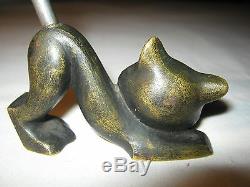 Antique Deco Rohac Austrian Bronze Cat Corkscrew Statue Sculpture Paperweight