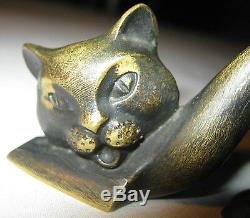 Antique Deco Rohac Austrian Bronze Cat Corkscrew Statue Sculpture Paperweight