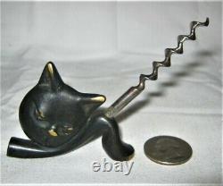 Antique Deco Rohac Austrian Bronze Cat Corkscrew Statue Sculpture Paperweight Us