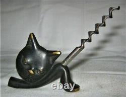 Antique Deco Rohac Austrian Bronze Cat Corkscrew Statue Sculpture Paperweight Us