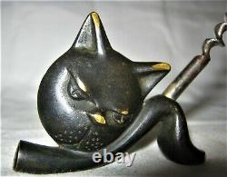 Antique Deco Rohac Austrian Bronze Cat Corkscrew Statue Sculpture Paperweight Us