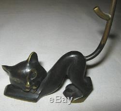 Antique Deco Rohac Austrian Bronze Cat Statue Sculpture Ring Holder Paperweight