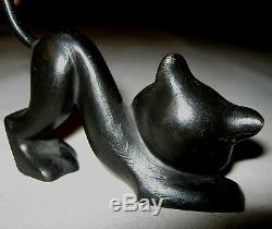 Antique Deco Rohac Austrian Bronze Cat Statue Sculpture Ring Holder Paperweight