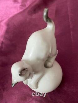 Antique Early Rosenthal Germany Hand Painted Cat Kitten on White Ball #590 EUC