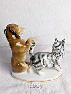 Antique Erphila Germany Cat and Dog Figurine