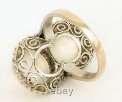 Antique Fine Art Deco Platinum Natural Cats Eye Moonstone Ring Pearl Halo