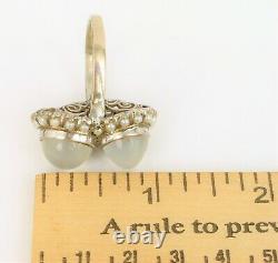 Antique Fine Art Deco Platinum Natural Cats Eye Moonstone Ring Pearl Halo