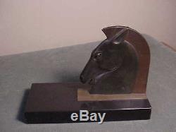 Antique French Art Deco Bronze Book-ends Roman Horse Head On Marble E. Guy