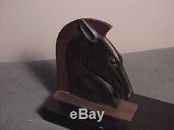 Antique French Art Deco Bronze Book-ends Roman Horse Head On Marble E. Guy