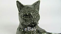 Antique French Art Deco Bronze Cat with Fish Pen Tray Holder Trinket Dish Figure