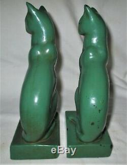 Antique Galvano Bronze Clad Art Deco Frankart Era Paint Cat Sculpture Bookends