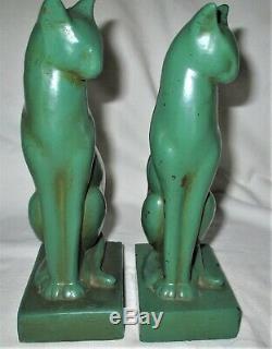 Antique Galvano Bronze Clad Art Deco Frankart Era Paint Cat Sculpture Bookends