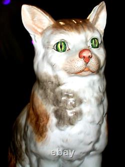 Antique German Dresden Huge Cat Kitten Doll Porcelain Figurine